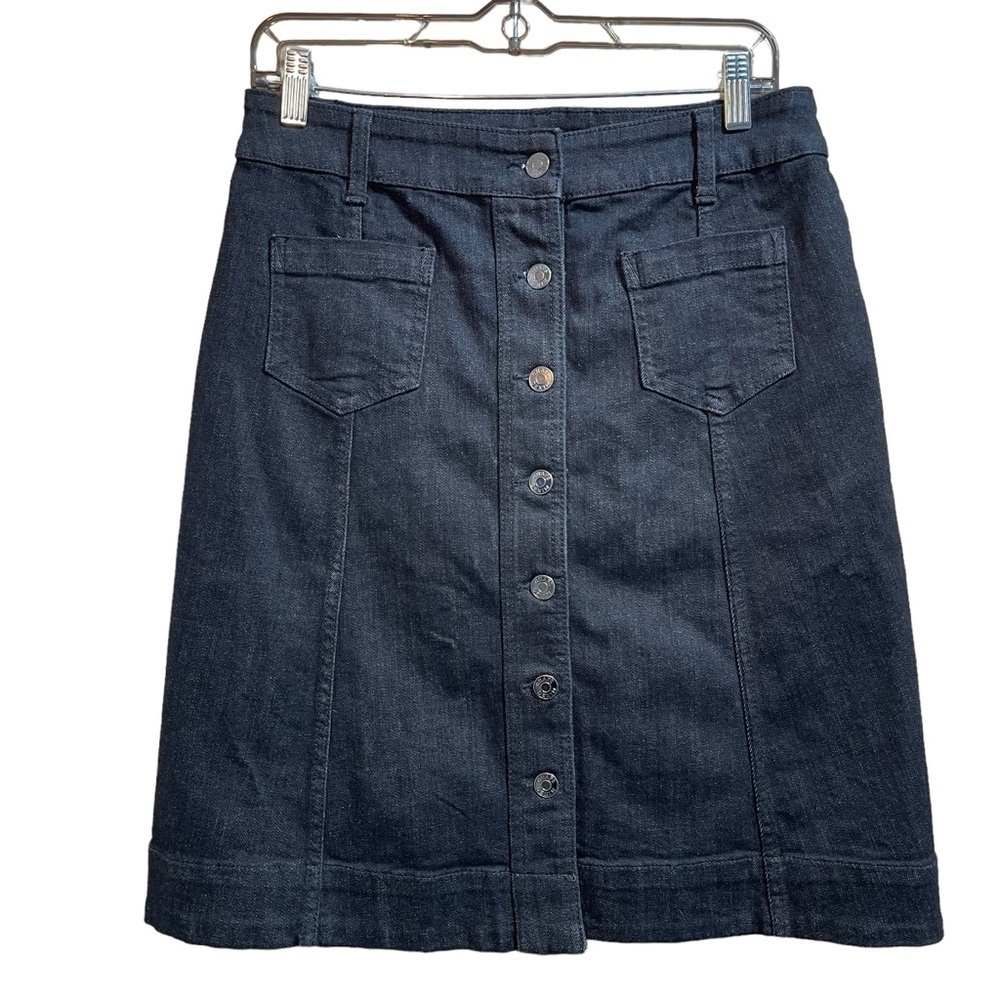 Chaps Button Front Charcoal Denim Skirt Midi Straight Women's Size 6